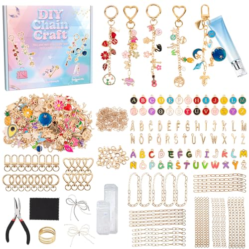 569Pcs Charms Lip Gloss Keychain Making Kit, Bracelet Making Kit, DIY Bag Charm Kit with Key Chain Hooks, Jump Rings, Lobster Clasps, Charms, Chains & Tools, Jewelry Pliers, Jewelry Craft Kit Supplies
