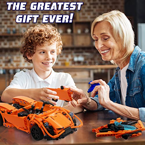 WISEPLAY STEAM Building Block RC Car Set 421 PCS - STEM Projects for Kids Ages 8-12 - Build Your Own RC Car - color: Orange Sunrise