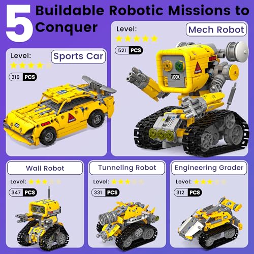 5-in-1 STEM Robot Building Kit, APP & Remote Control Robotics Kit - color: Yellow