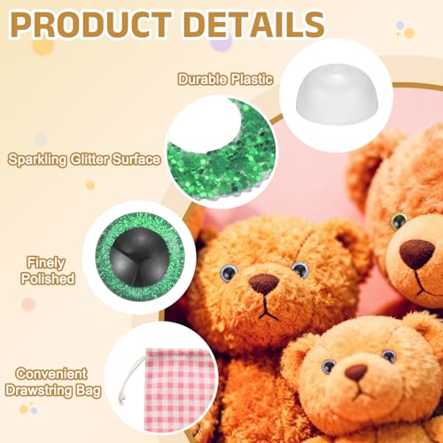 MECCANIXITY 12 Pcs Glitter Safety Eyes, 9mm Plastic 3D Crochet Doll Eyes with Washers and Drawstring Bag for Puppet Bear DIY Crafts Stuffed Animals Making Supplies, Green - color: Green
