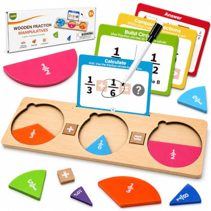 Fraction Manipulatives Set, Fraction Wooden Tiles & Fraction Circles Set