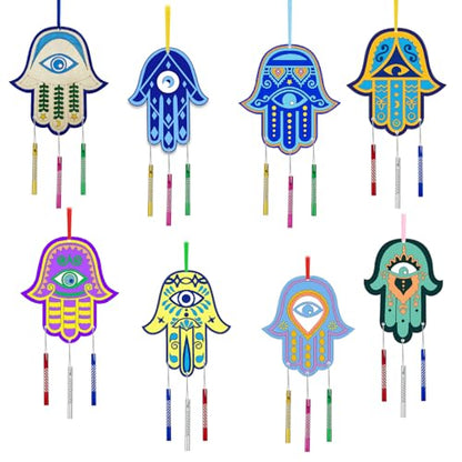 JEKEJIAJIU 24 Sets Hamsa Hand Wind Chime Kit for Kids Make You Own Hamsa Hand Craft DIY Coloring Wooden Hamsa Hand Art and Craft for Kids Gifts School Home and Party Supplies