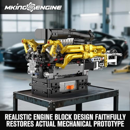 Mould King 10224 V12 Engine Model Kit – Build Your Own Cars Combustion Battery/Motor Blocks Sets, STEM Construction Kit for Teens/Adults, Educational Gift for Collectors - style: V12 Engine