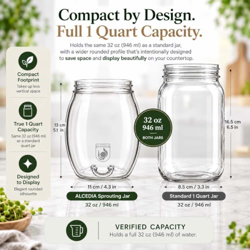 Premium Sprouting Jar Kit - Unique 30 oz Wide Mouth Sprouting Jar, Stand, Tray and 316 Stainless Screen Lid | Decorative Indoor Seed Sprouter and Germinator (1 Kit)
