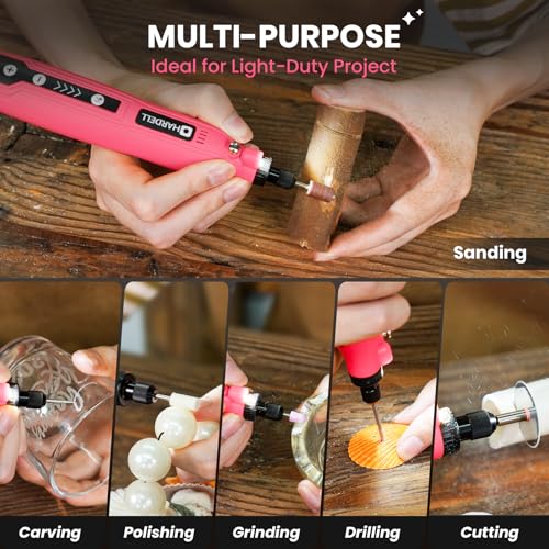 HARDELL Mini Cordless Rotary Tool Kit 129Pcs, Multi-Purpose DIY Craft Tool - color: Pink Pro