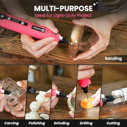 HARDELL Mini Cordless Rotary Tool Kit 129Pcs, Multi-Purpose DIY Craft Tool - color: Pink Pro