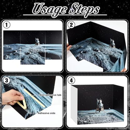 AmazingSpark 2 Set Moon Landing Themed Diorama Box and Lunar Surface Texture Decor, Moon Diorama Project Supplies Set, Cardboard Display Case Kit & Sticker with Double Sided Tapes for DIY Crafts - style: Moon Landing