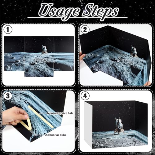 AmazingSpark 2 Set Moon Landing Themed Diorama Box and Lunar Surface Texture Decor, Moon Diorama Project Supplies Set, Cardboard Display Case Kit & Sticker with Double Sided Tapes for DIY Crafts - style: Moon Landing