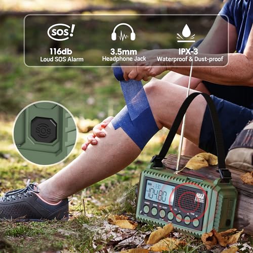 12000mAh Emergency Weather Radio with AM/FM/NOAA/SW, SOS Battery Operated - color: Army Green