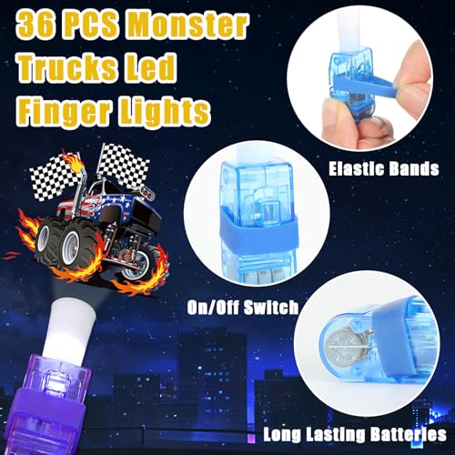 CHUNNIN 36 Pcs Monster Truck LED Finger Lights Glow in Dark Party Favors - style: Monster Truck