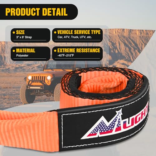 Nilight Offroad Recovery Kit 3" x8' Tow Strap Pulley Anti-Theft D-Shackles - color: 8ft Tow Strap +D-Ring Shackle +Block