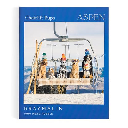 Gray Malin Chairlift Pups Aspen 1000 Piece Puzzle, Collector Book Box - color: Colorful
