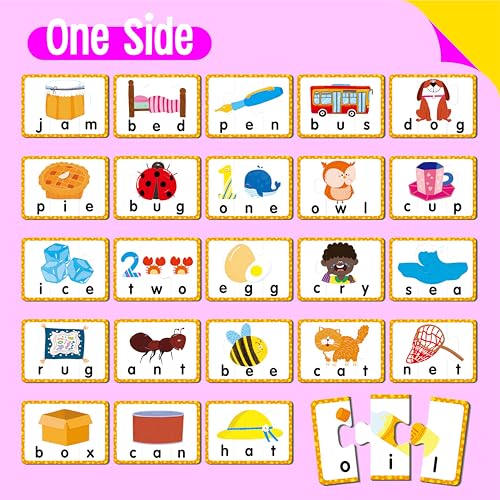 24 Set 3-Letter Word Puzzle Cards, 72 PCS Self Correcting Word Spelling Puzzles, Double Sided Puzzle Cards for Kindergarten Preschool Learning - style: 24 Blocks Double Sided-A