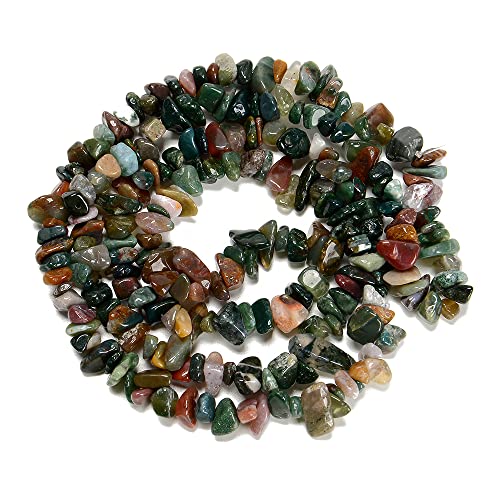5-8mm Natural Indian Agate Gemstone Chips Healing Gravel Bracelets Necklace Kit Irregular Tumble Stone Beads DIY Crafts Design Jewelry Making 32" - color: Indian Agate