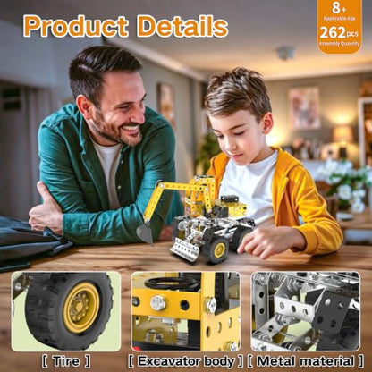 Jixin Xyzhi 3D Metal Excavator Model Kit – Metal Building Kit, STEM DIY Construction Set for Kids Ages 8-16, Mechanical Model Toy, Creative Gift for Boys & Girls (Large Excavator) - style: Large excavator