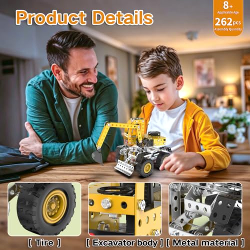 Jixin Xyzhi 3D Metal Excavator Model Kit – Metal Building Kit, STEM DIY Construction Set for Kids Ages 8-16, Mechanical Model Toy, Creative Gift for Boys & Girls (Large Excavator) - style: Large excavator