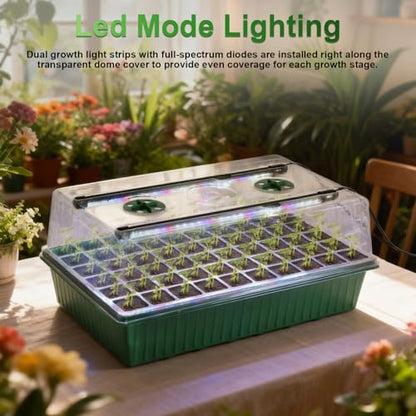 TONYFUL Seed Starter Tray with Grow Light, 120-Cell Seed Starter Kit with 4.07” Humidity Dome, Indoor Seedling Starter Tray, Seed Starting Tray for Plant Germination, Seeds Growing