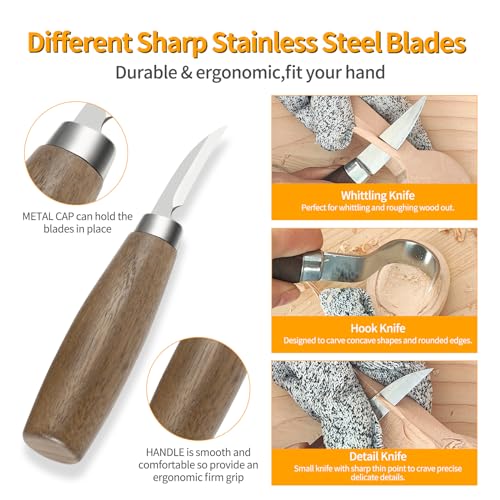 Wood Carving Tools Set - Wood Carving Knife Kit for Beginners, Adults, and Kids, Includes 3 Whittling Knives for DIY Woodworking and Carving Enthusiasts
