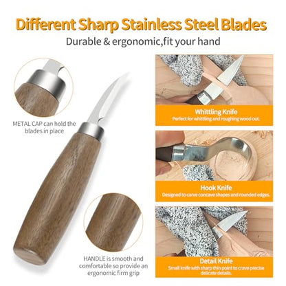 Wood Carving Tools Set - Wood Carving Knife Kit for Beginners, Adults, and Kids, Includes 3 Whittling Knives for DIY Woodworking and Carving Enthusiasts