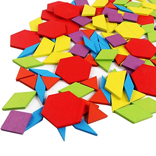 JCREN Wooden Pattern Blocks Montessori Toys Shape Puzzles Kindergarten Classic Educational Tangram Geometric Brain Teaser Toys Best STEM for Kids Ages 4-8 with 24 Pcs Cards (Pack of 2) - size: 155 PCS (Pack of 2)