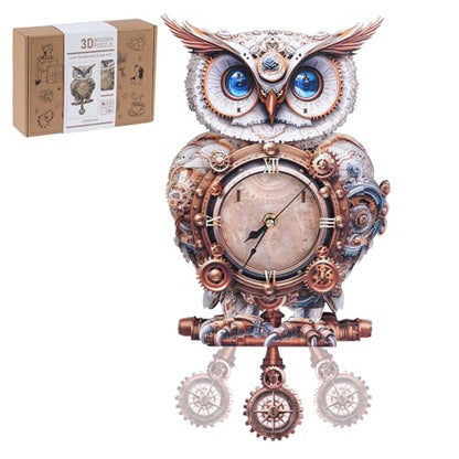 3D Puzzles for Adults-Wooden Owl Clock Puzzle DIY Wall Clock Model Kit