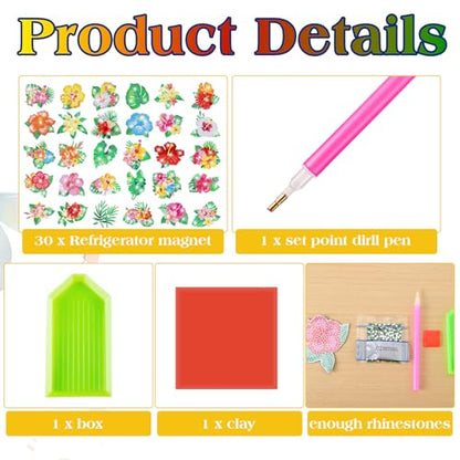 Remuuly 30 Pcs Hawaiian Diamond Painting Magnets Diamond Art Kits for Adult - color: Floral