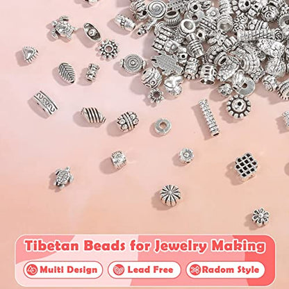 350 Pcs Silver Spacer Beads for Jewelry Making, Mixed Bulk Random Styles Metal Beads for Bracelets, Necklace, Earring Jewelry Making - color: Silver1