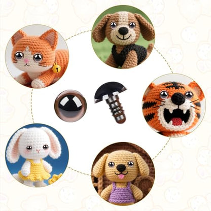 80pcs Safety Eyes for Amigurumi with Washers 10/12/16/18mm Brown Plastic Safety Eyes for Crochet Craft Dog Safety Eyes Gift for Crochet Lovers Halloween Decorations Stuffed Animals Crafting - size: 10-18mm