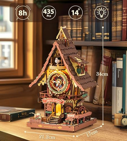 ROKR Cuckoo Clock 3D Wooden Puzzle with LED Light & Hourly Chime for Adults
