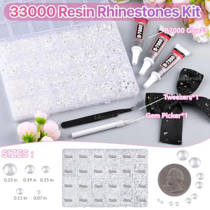 33000Pcs Clear Transparent Resin Rhinestones for Bedazzling Kit - color: Crystal 2-6mm
