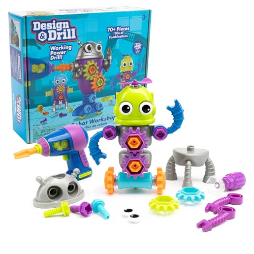 Educational Insights Design & Drill Robot Workshop - Construction Toys & Tools for Kids, Robot Toy Building Sets, Kids' Tool Set with Real Electric Drill Toy, Take Apart STEM Set, Gifts for Ages 3+