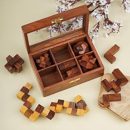 Ajuny Wooden Puzzle Box Set 6 Brain Teaser Games for Teens Adults 3D IQ Toy - style: 6 in 1