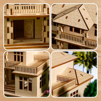 3D Wooden Puzzles for Adults, Villa Model Kit, DIY Building Puzzle - color: Original Wood Color-two Layers