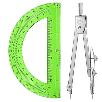 EBOOT Drawing Compass and 6 in Protractor Geometry Set, Green - color: Green