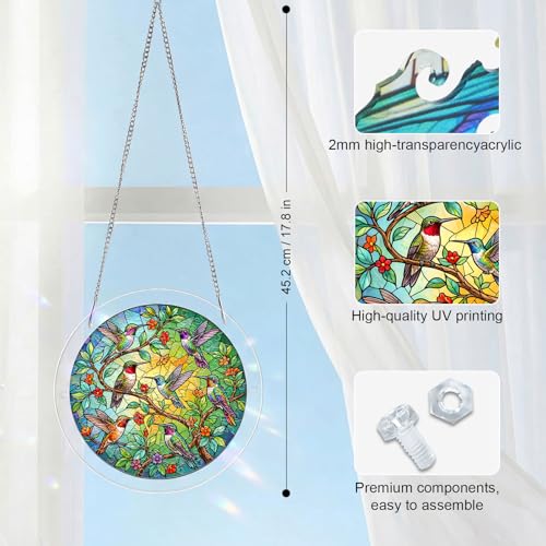 Acrylic Jigsaw Puzzle Suncatcher - Hummingbird Haven - color: Hummingbird Haven, size: S-7.4in*7.4in