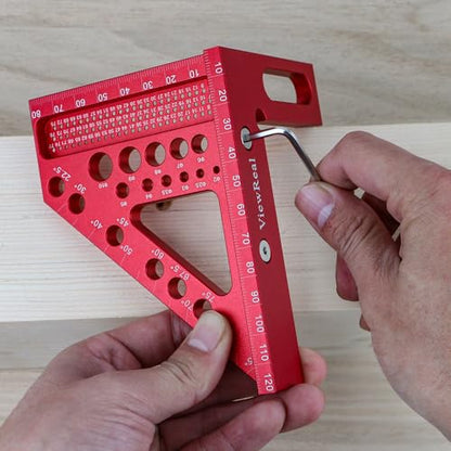 Metric Versatile Carpenter Square Scribing Ruler, 3D Multi-Angle Measuring Tool with Angle Pin Aluminum Alloy 22.5-90 Degree, CM Scale for Woodworking, Engineering, Construction - color: Red