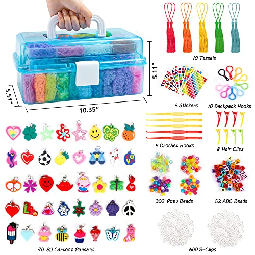 INSCRAFT 17500+ Rubber Loom Bands with 3 Layer Blue Container, 28 Colors, 600 S-Clips, 352 Beads, 40 Cartoon Pendant, Bracelet Making Refill Kit for Kids - color: Blue