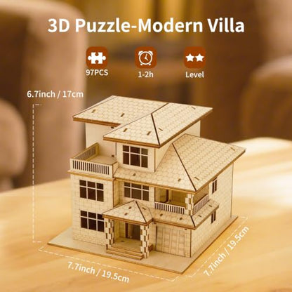 3D Wooden Puzzles for Adults,Miniature Villa Model Kit,DIY Craft Gift - color: Original Wood Color-three Layers