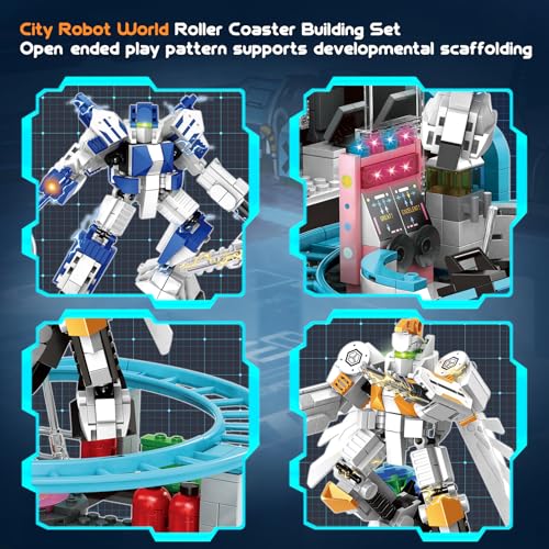 Robot Space Roller Coaster Building Toy for Kids,1293 Pieces Roller Coaster Amusement Park Block Building Set, Interactive Space Station Construction Kit Birthday Gift for Boys & Girls (Age 6+)