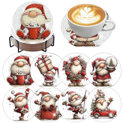 XUCNWL 8 PCS Christmas Diamond Art Coasters Kit for Adults,Gnome,4X4 Inch - color: Christmas-2