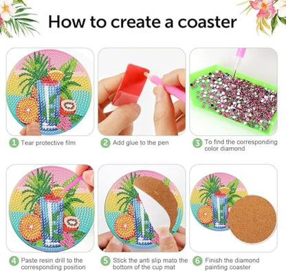 8 Pcs Diamond Art Coaster Kit for Adult with Holder, Diamond Coasters 4x4in - color: Cocktail Coasters, size: 8 Pcs 4x4in