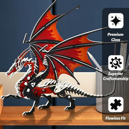 3D Metal Model Kits, Mechanical Fire Breathing Dragon 3D Puzzles - color: A2-fire Breathing Dragon