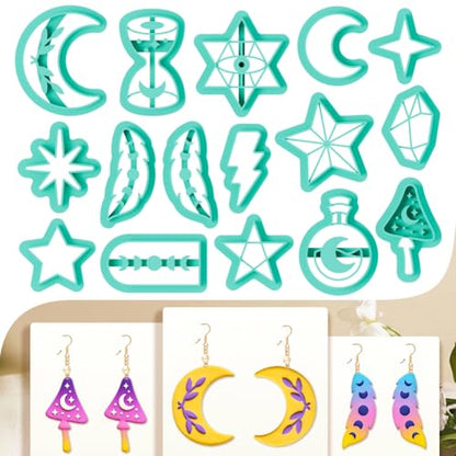 16Pcs Moon Star Polymer Clay Cutters Starry Sky Polymer Cutter for Clay Earrings Making Festival Jewelry DIY - color: Star and Moon