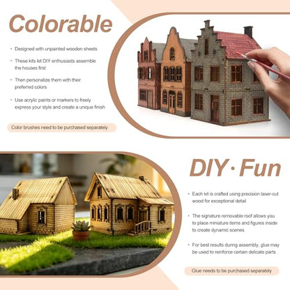 1/72 Scale European House Model Kit – Wooden 3D Puzzle for Adult Hobbyists, Paintable Architectural Display Craft. (Classic) - style: Classic