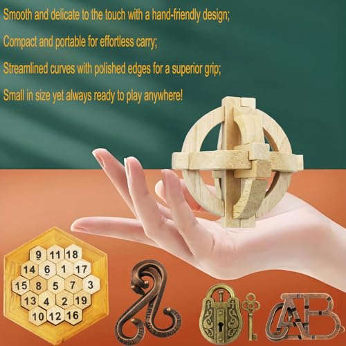 Arlai 12 pcs Wooden Brain Teaser Puzzle & Metal 3D Unlock Interlocking