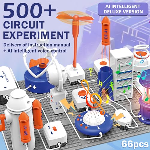 Science Toy Sets, AI Intelligent Voice Physics Circuit Electronic Building Block Puzzle Toy STEM Education Toy Set Holiday Birthday Gift 500+ Projects 66PCS for Students Children Aged 3+