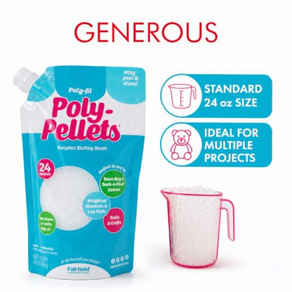 Fairfield Poly-Fil Poly-Pellets, Premium Polyester Weighted Stuffing Beads, Stuffing for Stuffed Animals, Toys, Bean Bags, Weighted Blankets, and More, 24-Ounce Bag (Pack of 3) - size: 24-ounce Bag (Pack of 3)
