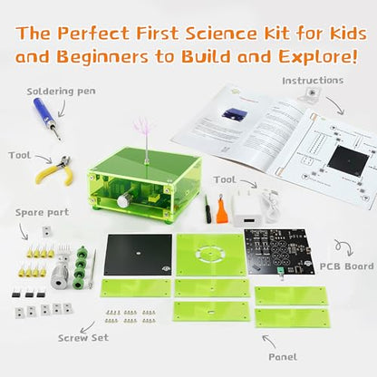 eUda+ STEM Tesla Lightning Kit for Kids&Adults Toys for 12 Year Old Boys Build Your Tesla Coil Kit Stem Kits for Kids Age 14-16 Girls Soldering Practice Kit for Beginners 12+ (Soldering Version, BTG) - size: Rectangular-Transparent Grey (RTG)