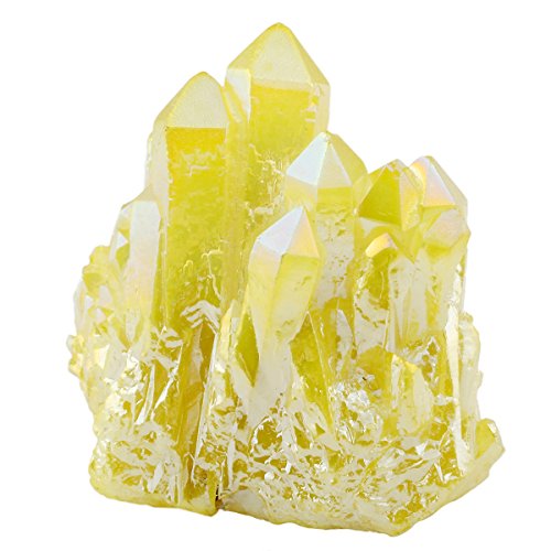 Rockcloud Titanium Coated Crystal Rock Quartz Yellow Cluster Geode, 1-2" - color: Lemon Yellow