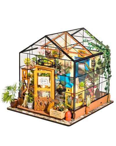 Rowood Miniature House Kit, Mother's Day DIY Miniature Greenhouse Dollhouse Kits for Adults, Wooden Crafts for Adults, Gifts on Birthday Christmas - Cathy's Flower House - style: Cathy's Flower House